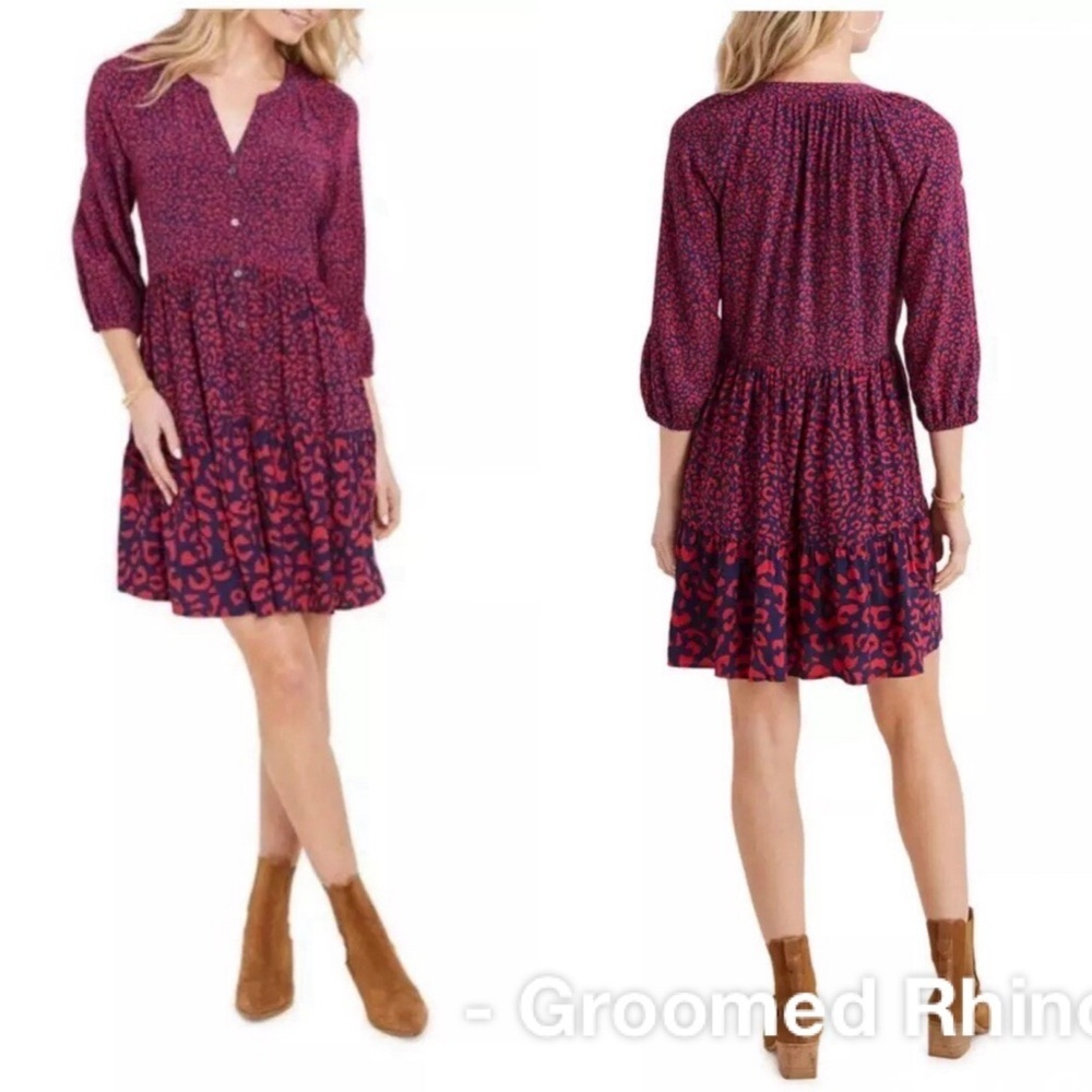 Vineyard Vines Navy/Red Leopard Print Dress Size M